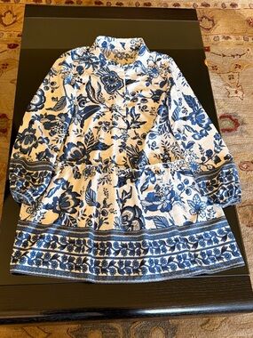 White & Blue Majolica Printed Dress